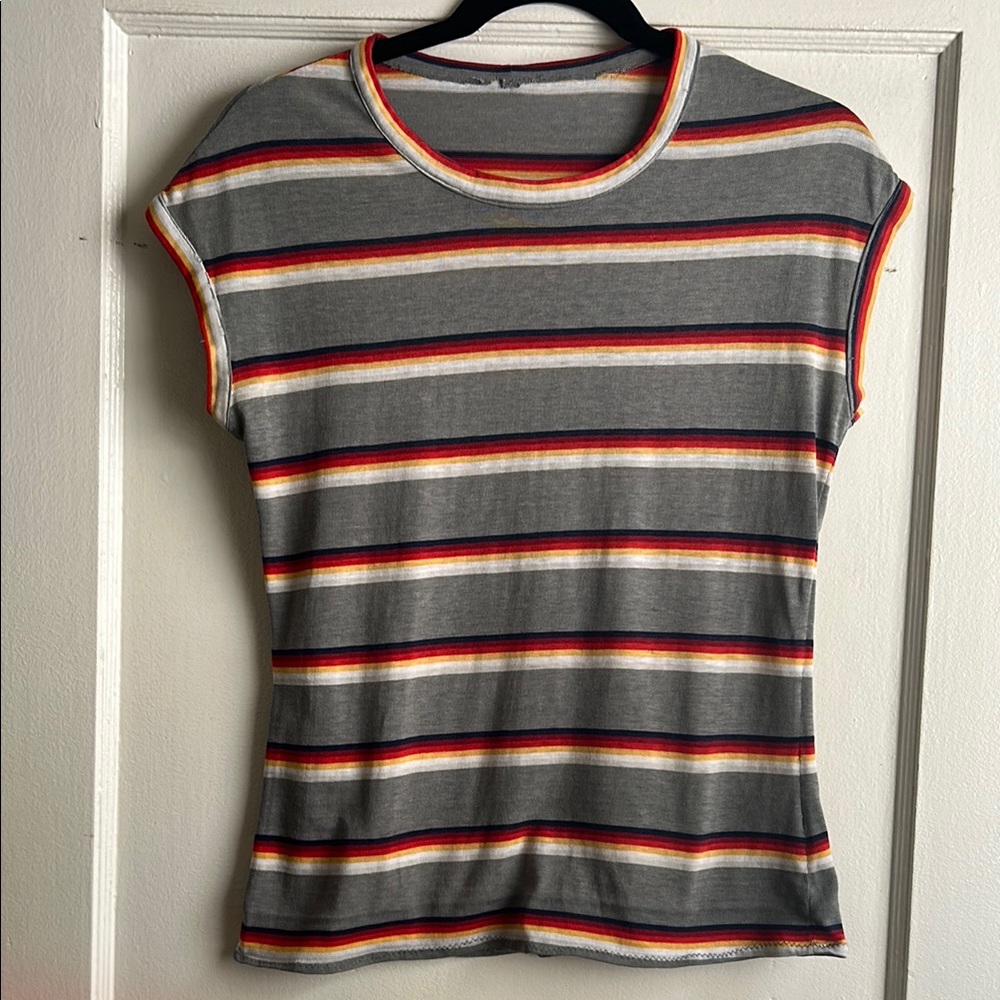 Vintage Retro 70’s 80’s Gray Striped Muscle Tank Small